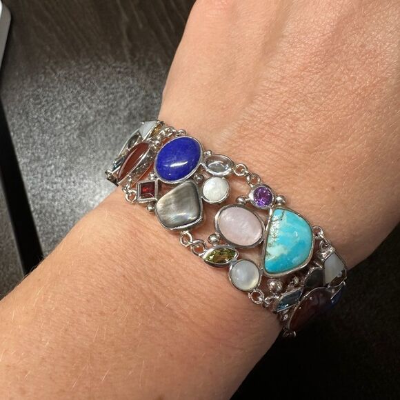 Multi gemstone and stamped Thailand sterling silver bracelet! - Picture 5 of 11